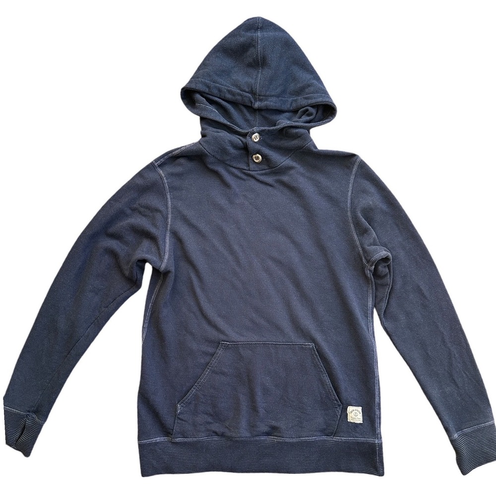 Iron and Resin Hoodie Mens Medium Navy Blue Excellent Button Neck Made in USA - Picture 1 of 7